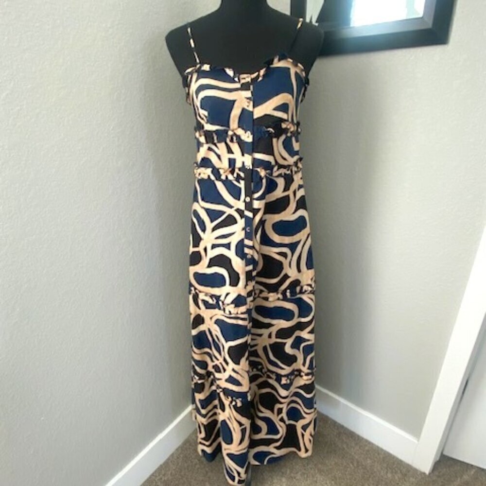 Bird And Knoll Connie Button Front Tiered Maxi Resort Sundress Xs View 3